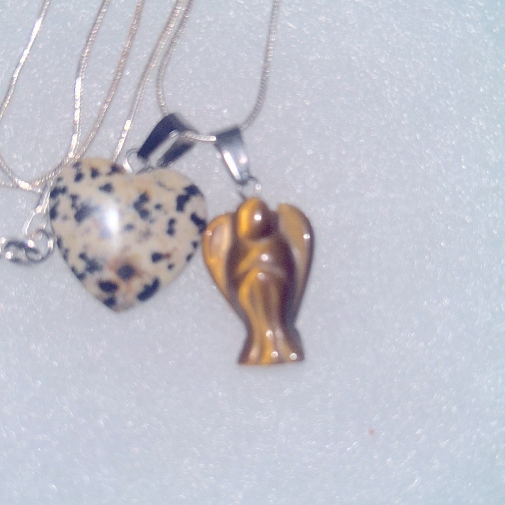 Boho Hippie Tigers Eye Angel 😇 Dalmatian Jasper Heart Sterling Silver Neck…